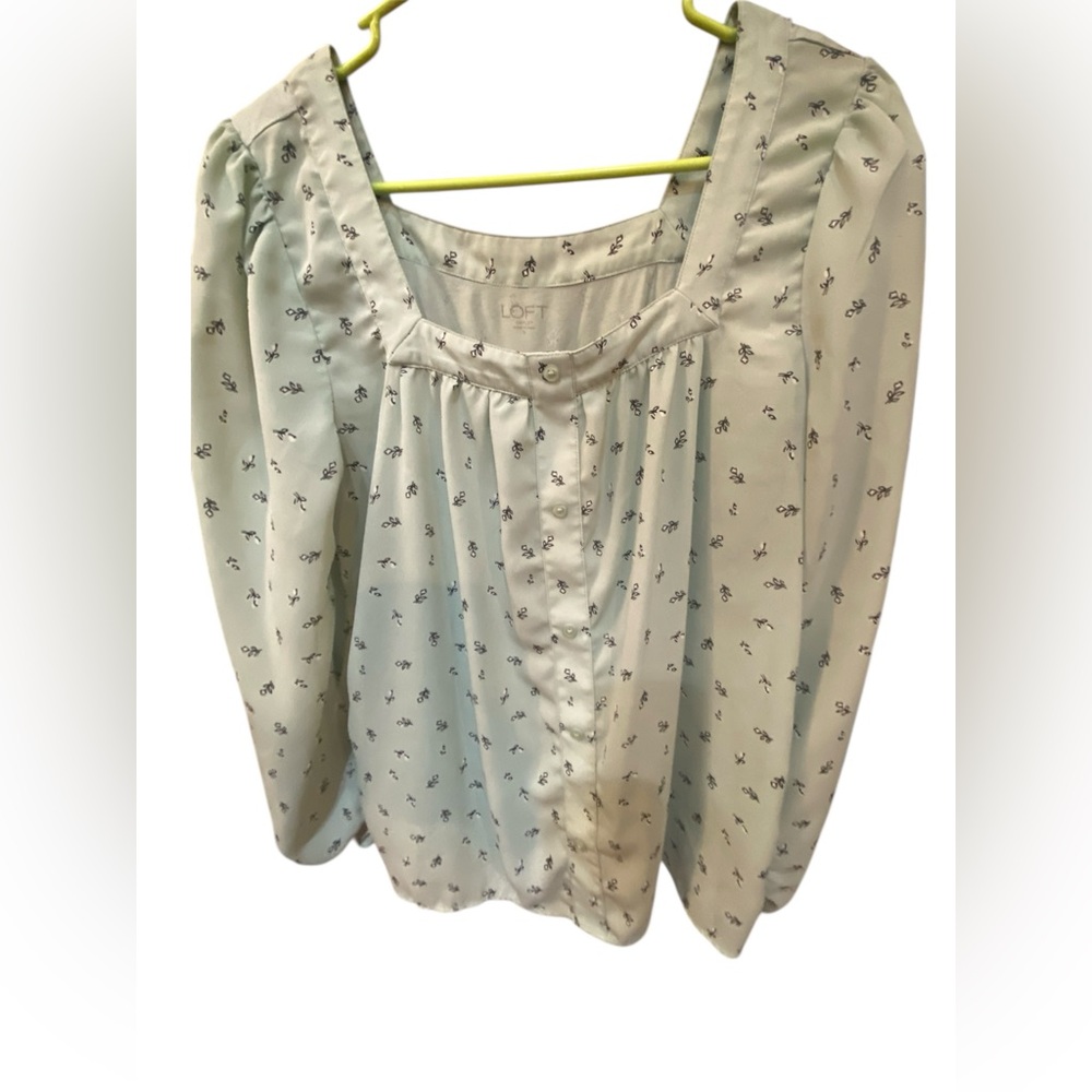 LOFT Light Blue Blouse with Black Floral Pattern